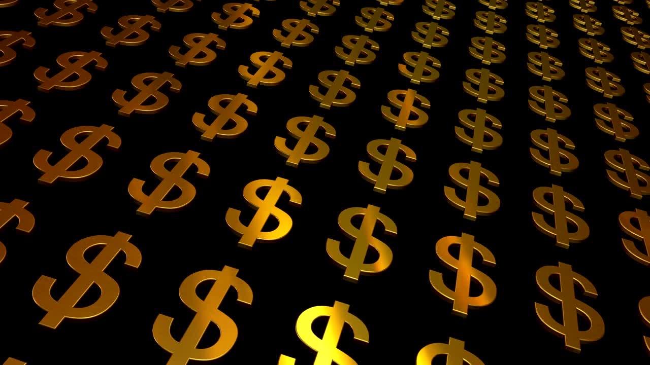 Gold dollar signs on black background.