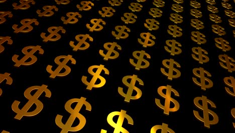 signos de dólar dorados en fondo negro.