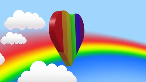 animación del corazón del arco iris sobre el arco iris y el cielo con nubes.