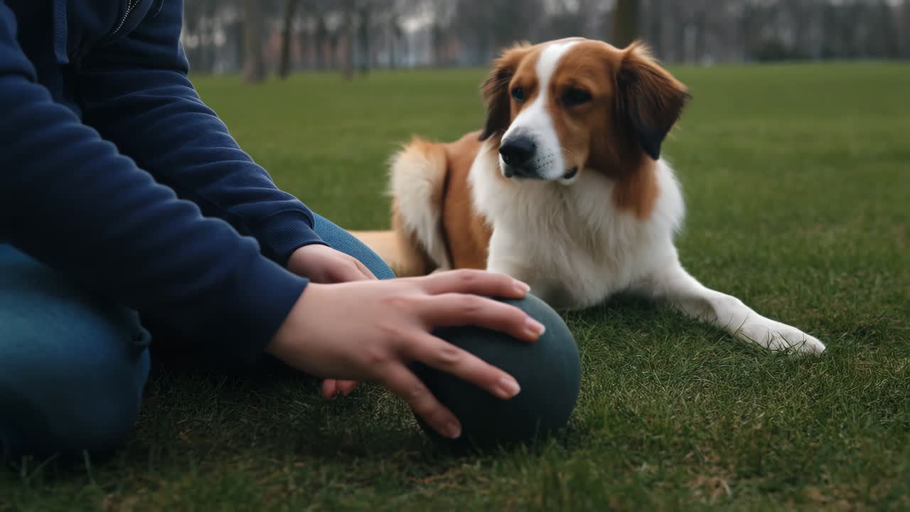 Dog playing with a person in the park