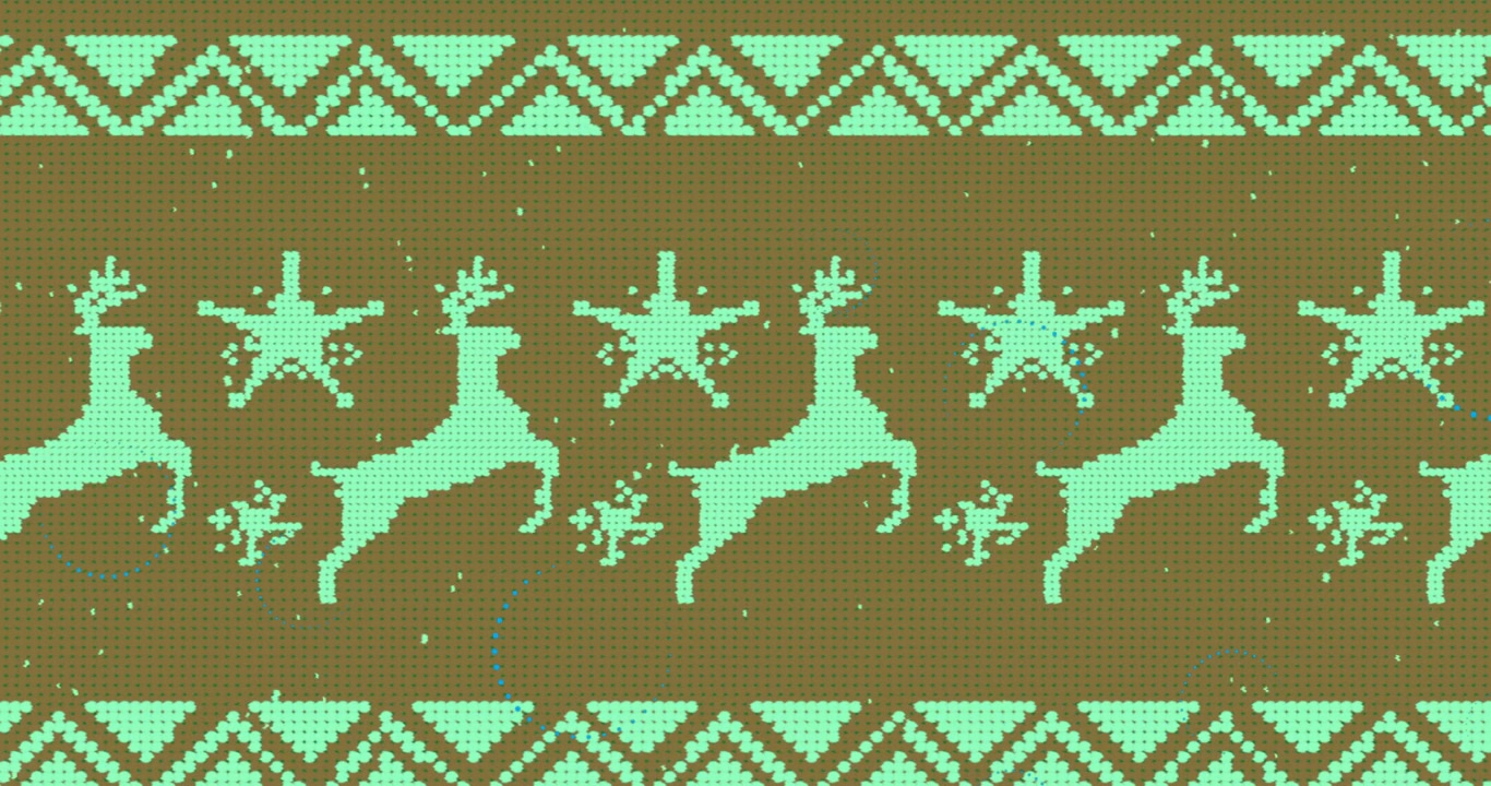 Animation of christmas reindeer pattern on green background