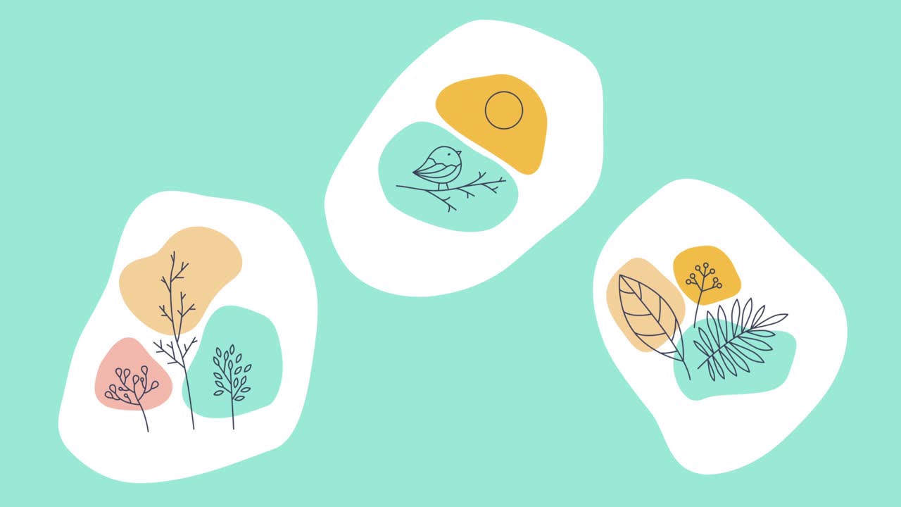 4k video de dibujos animados abstractos de la naturaleza con fondo azul.