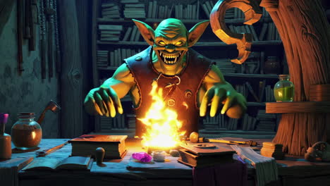 orc wizard in a library