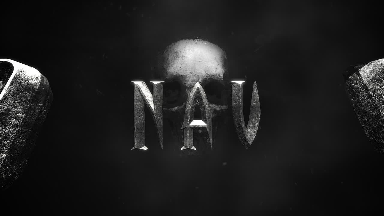 애니메이션 근접 촬영 텍스트 코로나바이러스 및 어두운 두개골이 있는 신비로운 공포 배경