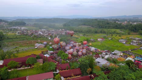 drone shot of air balloon festival in indonesia like the one in cappadocia