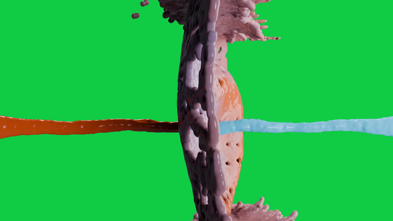 hermoso salto de pintura azul naranja de 4k que comienza rápidamente pero se desacelera a medida que los dos colores se mezclan de manera realista