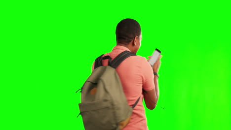 teléfono, motivación y pantalla verde con un ganador