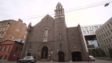 historic church in cityscape