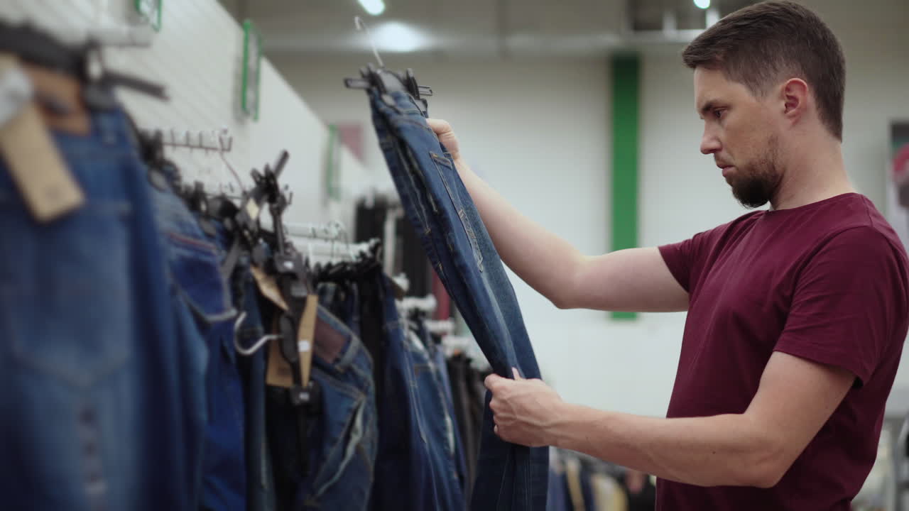 hombre comprando vaqueros en una tienda de ropa
