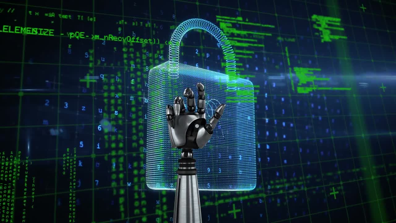 animación del procesamiento de datos de la mano robótica en un fondo negro