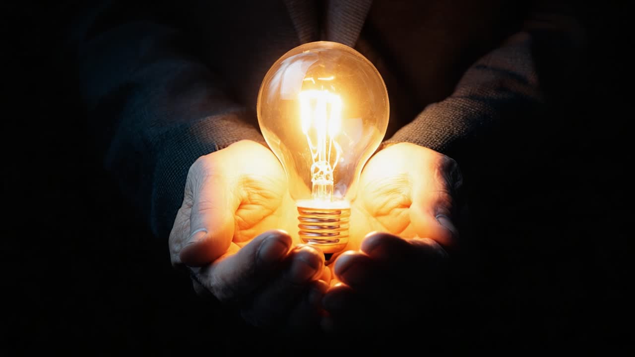 Illuminating Potential: The Transformation of Ideas Held in Hand, Capturing the Essence of Innovation and Creativity with a Glowing Light Bulb