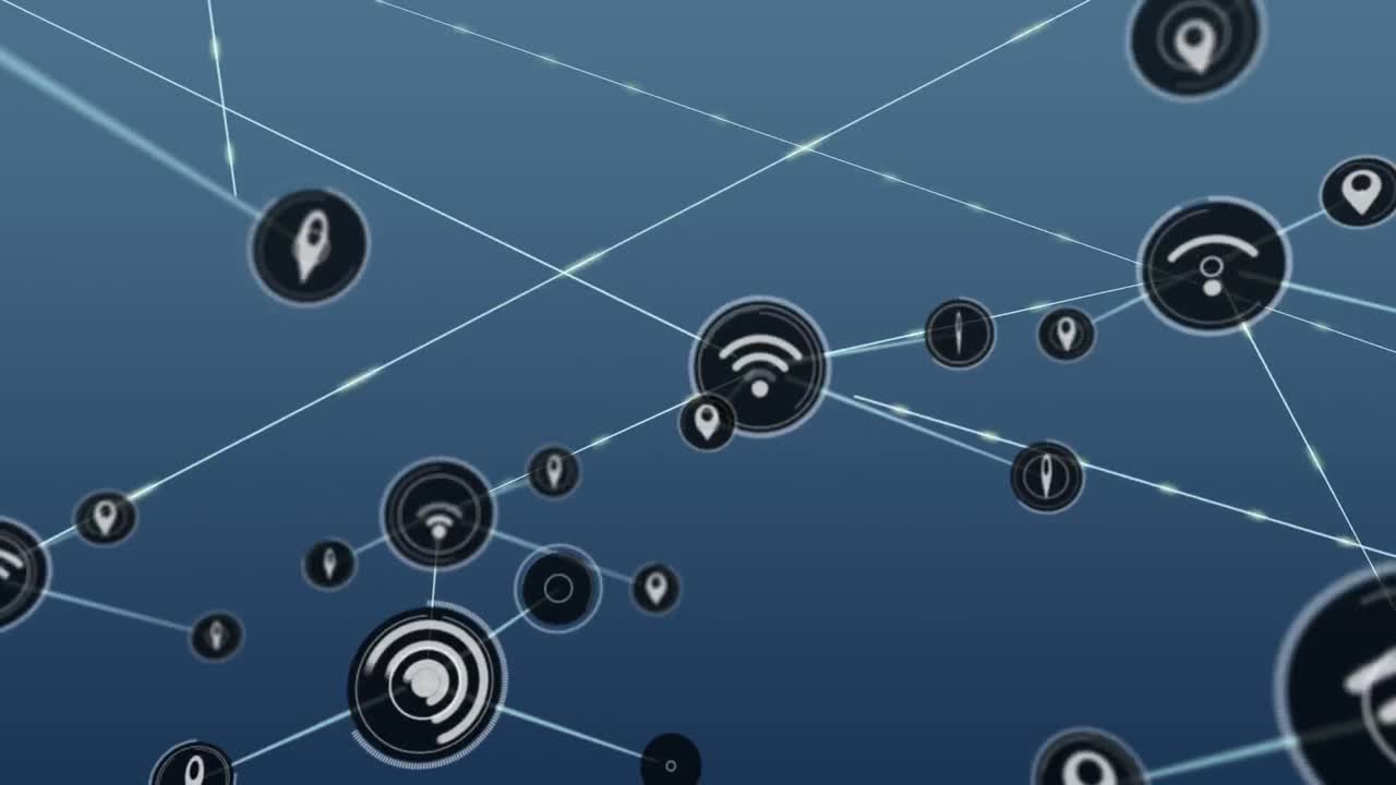 animación de la red de conexiones con iconos sobre fondo azul