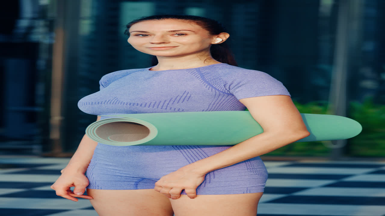 mujer con colchoneta de yoga