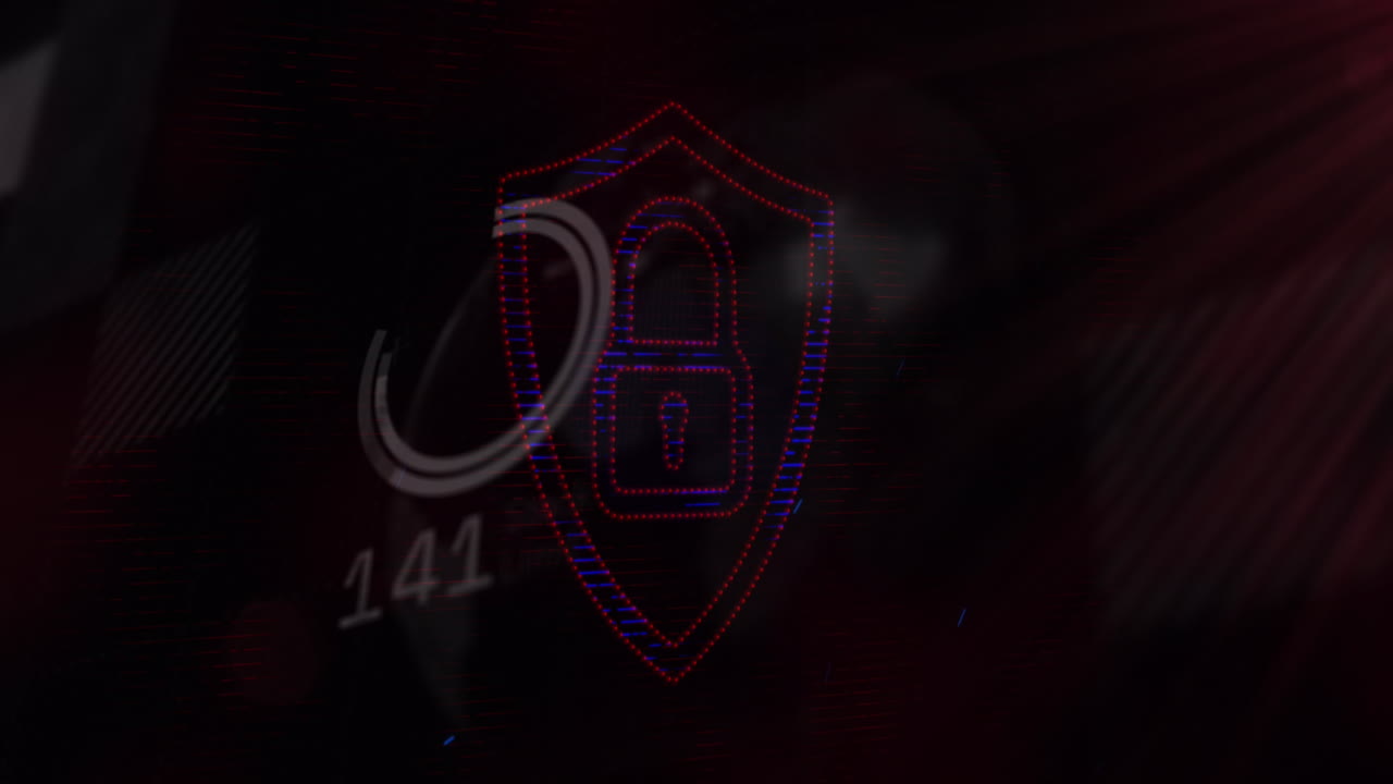 animación del candado y el procesamiento de datos financieros sobre un fondo negro