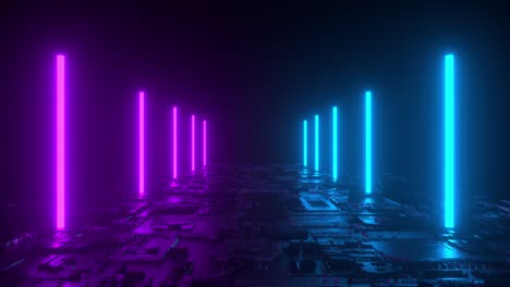 futuristic neon tunnel 3d render animation loop.