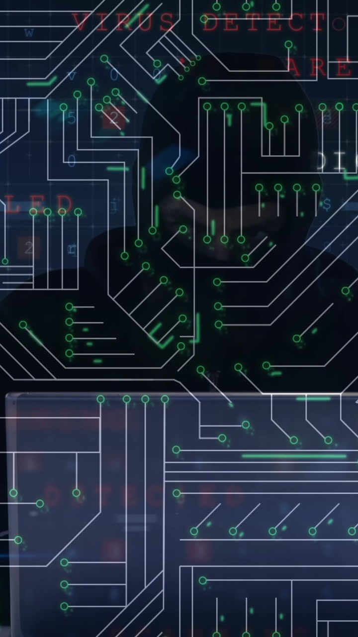 Animation af netværk af forbindelser og former på blå baggrund