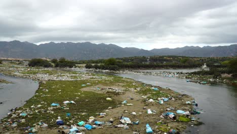 environmental pollution on riverbank on song cai phan rang in vietnam