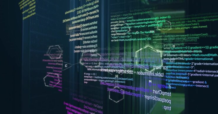 Animation af computerdatabehandling over gennemsigtig baggrund