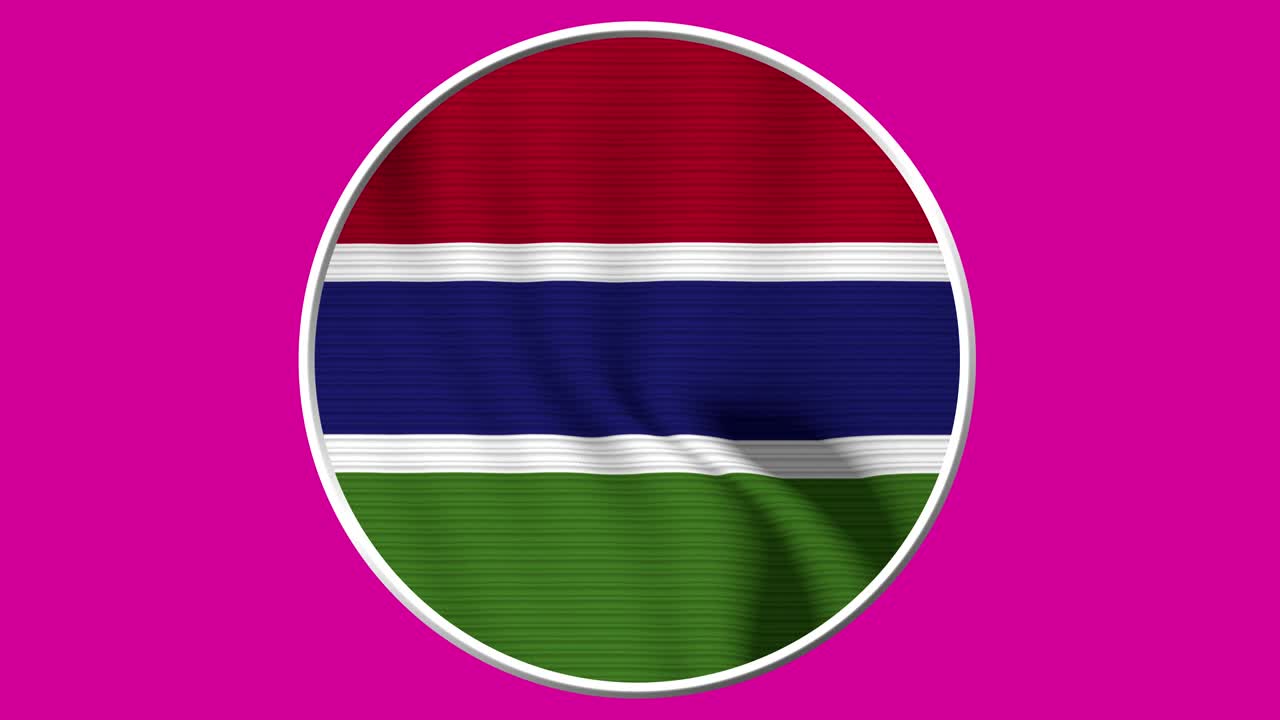 Gambia Circular Flag Loop - Realistic 4K flag waving in the wind
