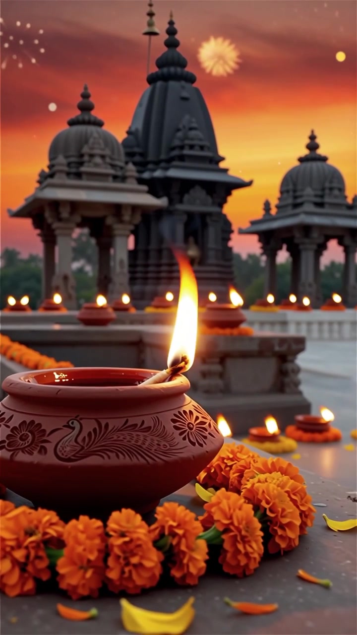Diwali Festival Background with Lanterns and Traditional Diyas Decorations