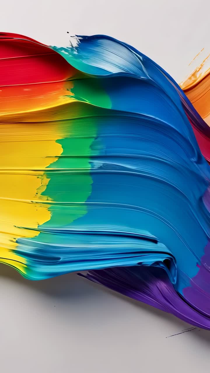 Vertical video: Starting stroke with brush dragging thick paint across canvas, forming rainbow hues