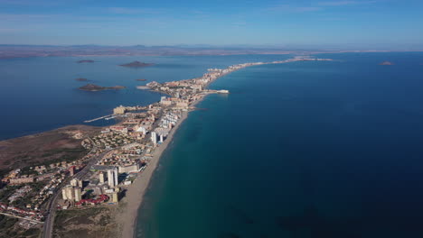 the sandbar of the minor sea spain la manga mar menor sunny day aerial