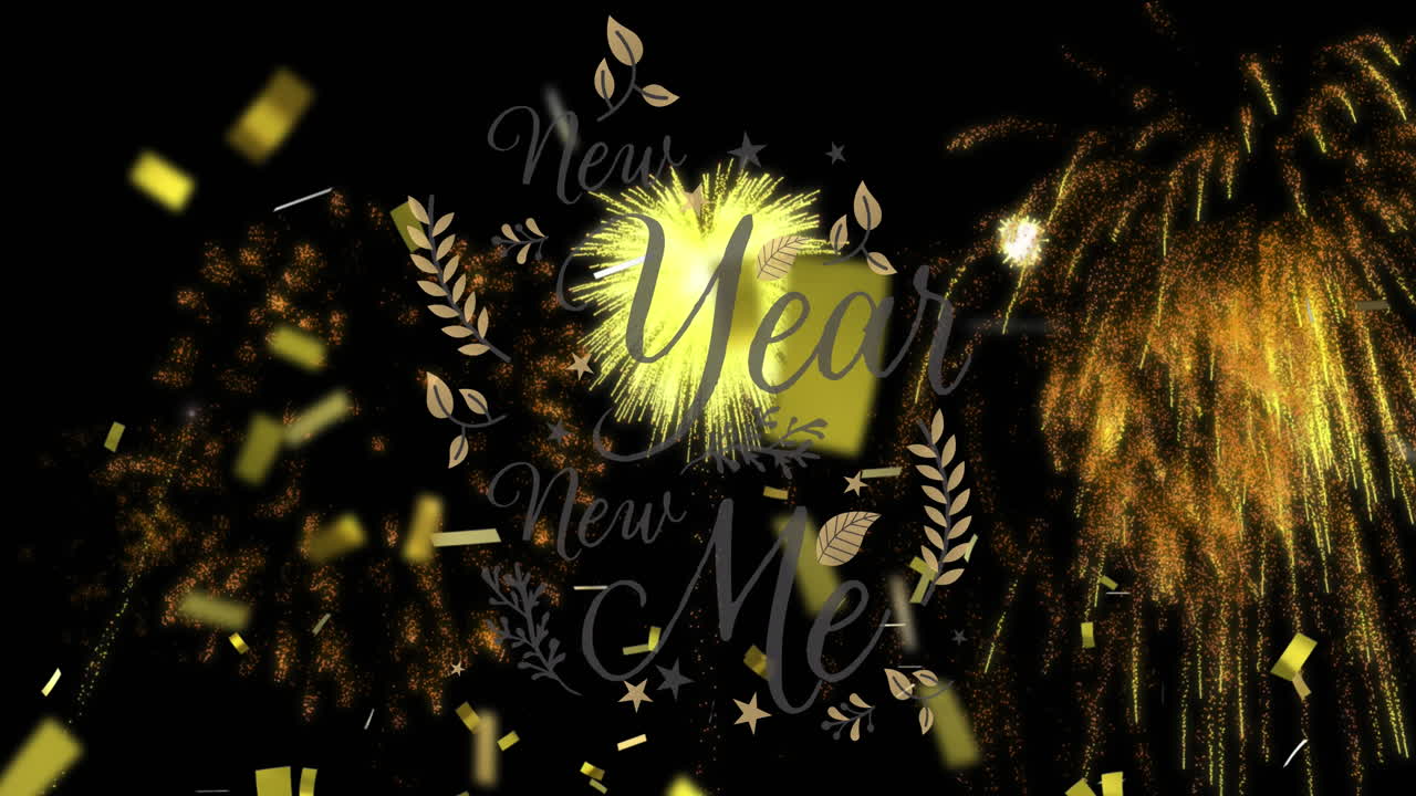 밤하늘에 황금 크리스마스 및 새해 불꽃놀이와 황금 콘페티의 애니메이션