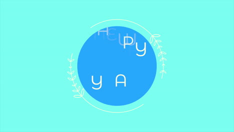 retro happy new year text in circle on blue gradient