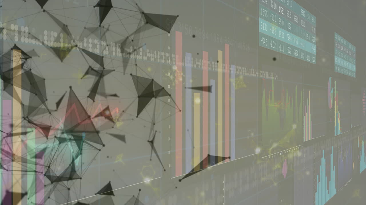 추상적인 기하학적 모양과 바 그래프로 데이터 분석 애니메이션