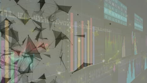 animación de análisis de datos con formas geométricas abstractas y gráficos de barras
