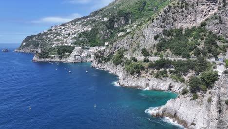 amalfi coast at praiano in salerno italy. beach landscape. tourism landmark. amalfi coast at praiano in salerno italy. gulf of salerno skyline. coastal cityscape. mediterranean sea