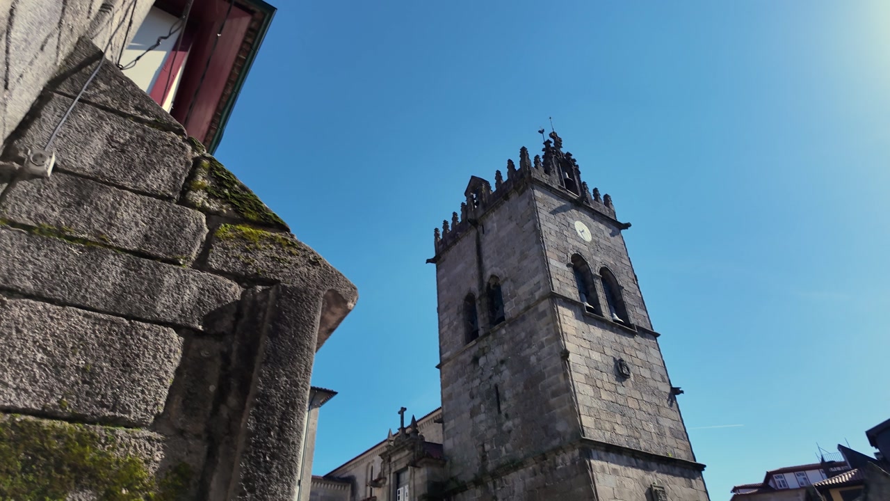 Guimaraes city monuments collegiate church of our lady of the olive tree. Building reveal.