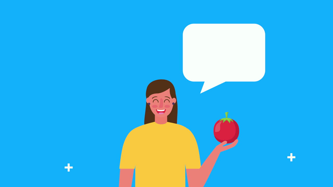 woman with apple healthy food and speech bubble