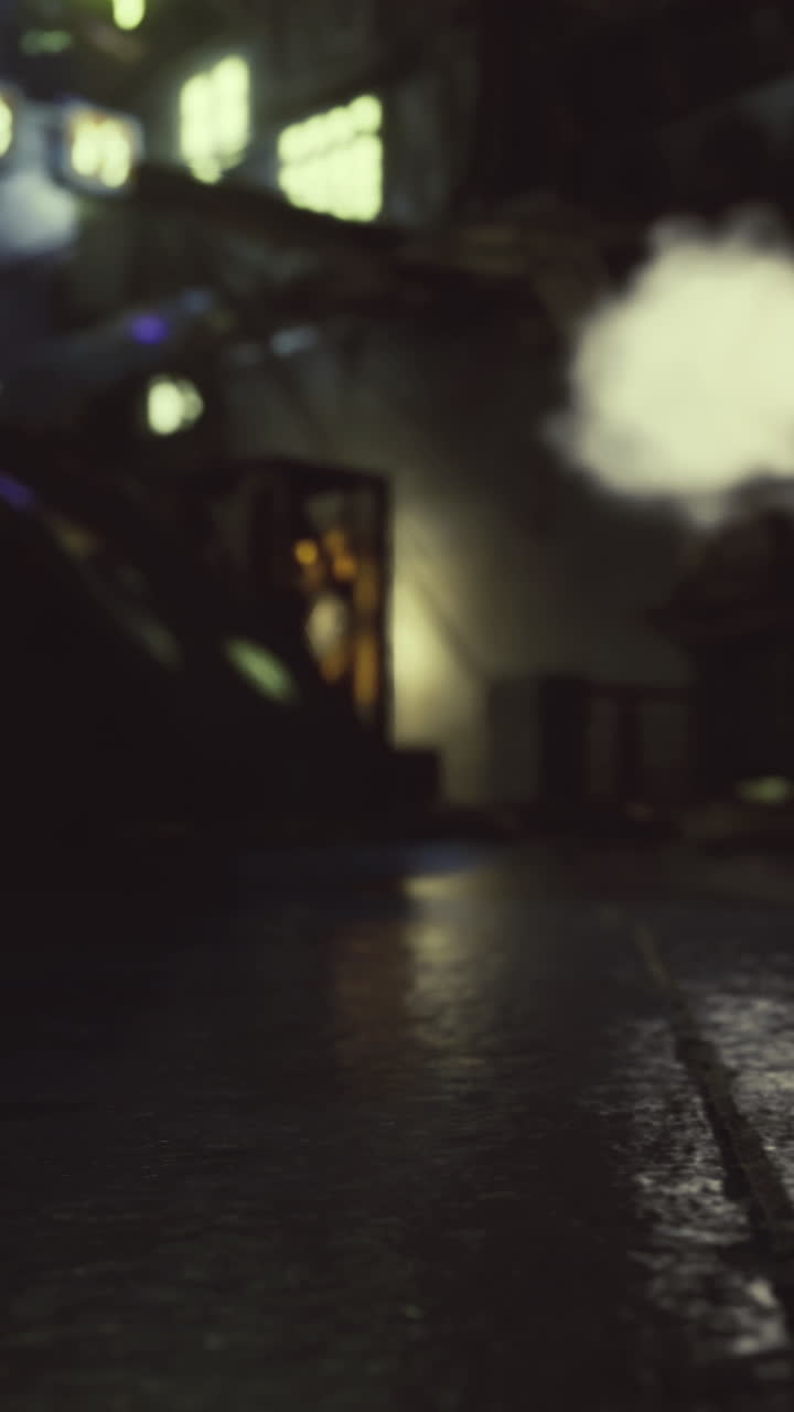 Mysterious reflections in a dimly lit alleyway with neon accents