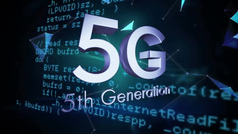 Animation-of-5g-5th-generation-text-and-data-processing-over-black-background