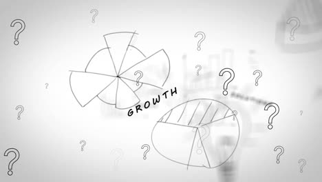 animation of texts with graphs over question marks on white background