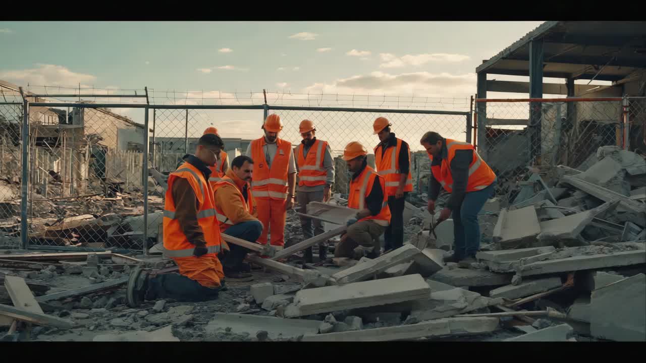 Construction Workers at a Demolition Site