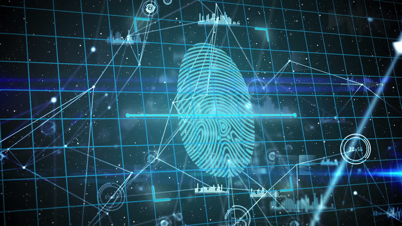 анимация сети соединений и иконок на черном фоне