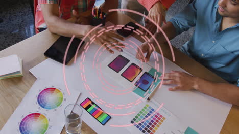 diseño de paletas de colores sobre animación de interfaz digital circular