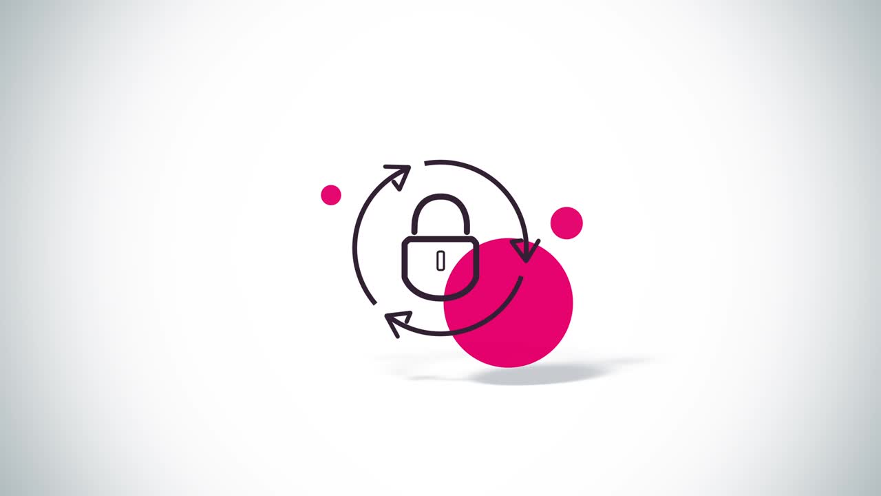 símbolo de bloqueo plano abstracto con flechas rotar animación en fondo blanco.