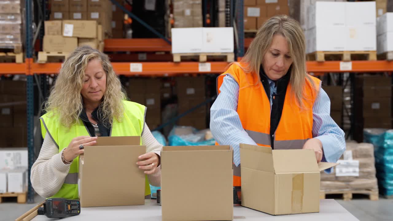 Women packing boxes in a warehouse