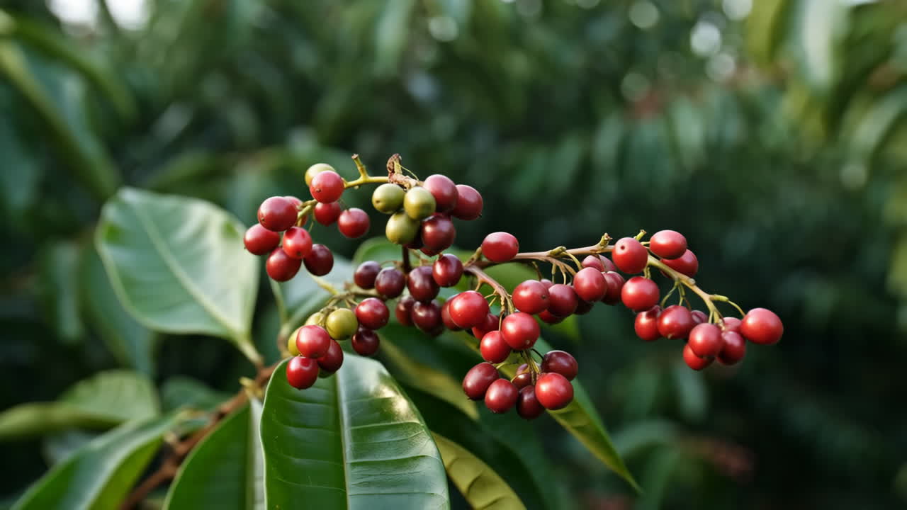 Red and green berries on a branch
