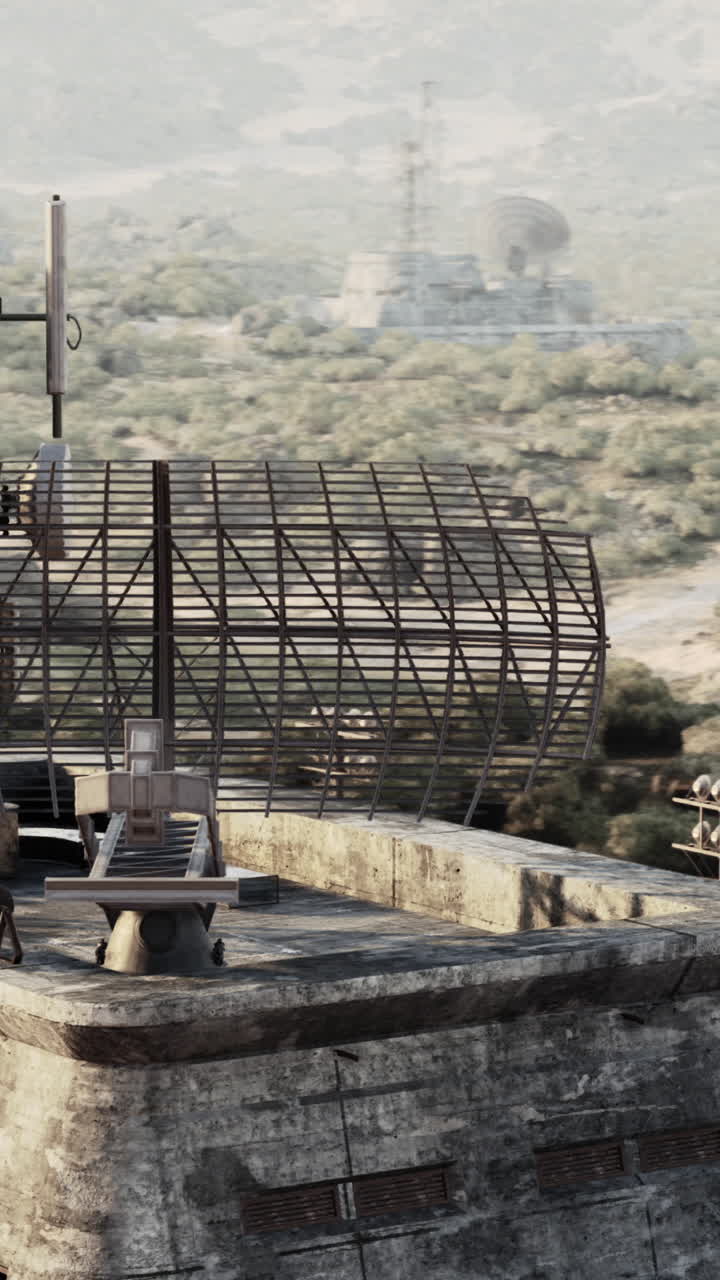 군용 레이더 타워 의 공중 사진