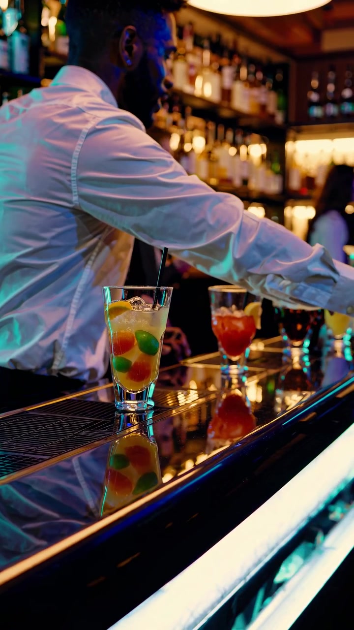 Barman professionista che prepara cocktail in un bar moderno