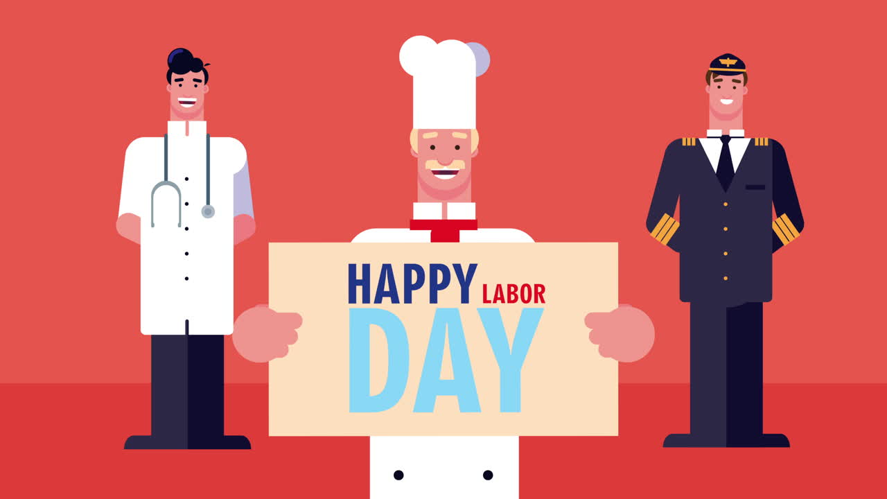 노동자 날 축하 행사는 노동자들과 함께 글자를 들어 올립니다.