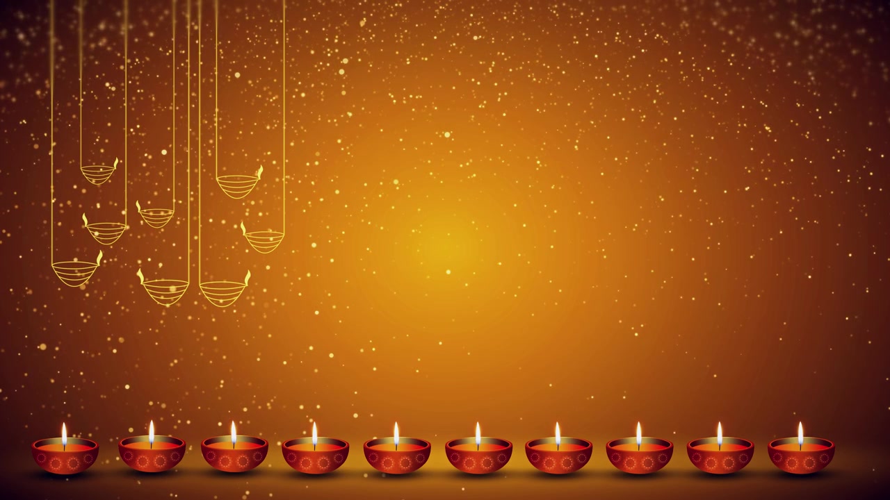 Sfondo del festival Diwali con lampade a olio accese, candele diya, rangoli floreale, biglietto di auguri felice Deepavali.