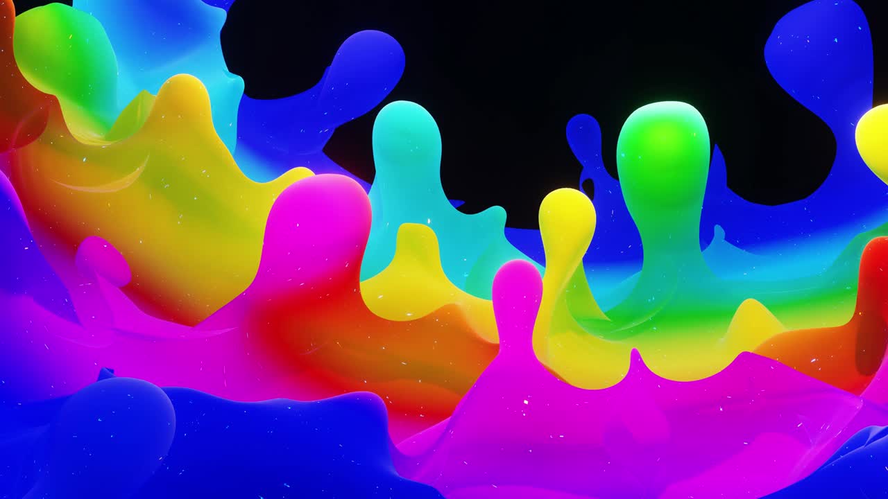 4k에서 액체 그라디언트 무지개 색의 부드러운 추상 애니메이션, 추상적인 루프 축제 배경으로 밝은 매트 페인트 표면, 방울처럼 표면에 3d 스플래시와 함께 점성 액체에 반이는.