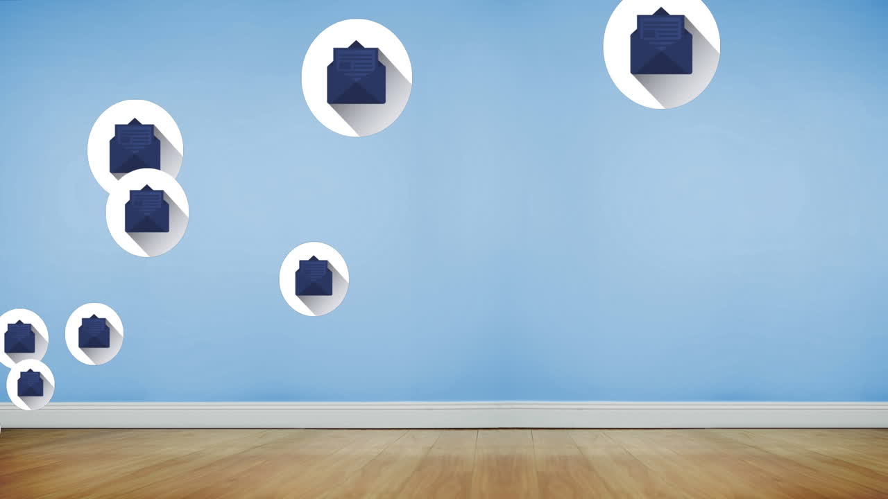 varios iconos de sobre flotando contra el fondo azul