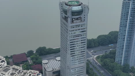 aerial view of a skyscraper in a chinese city