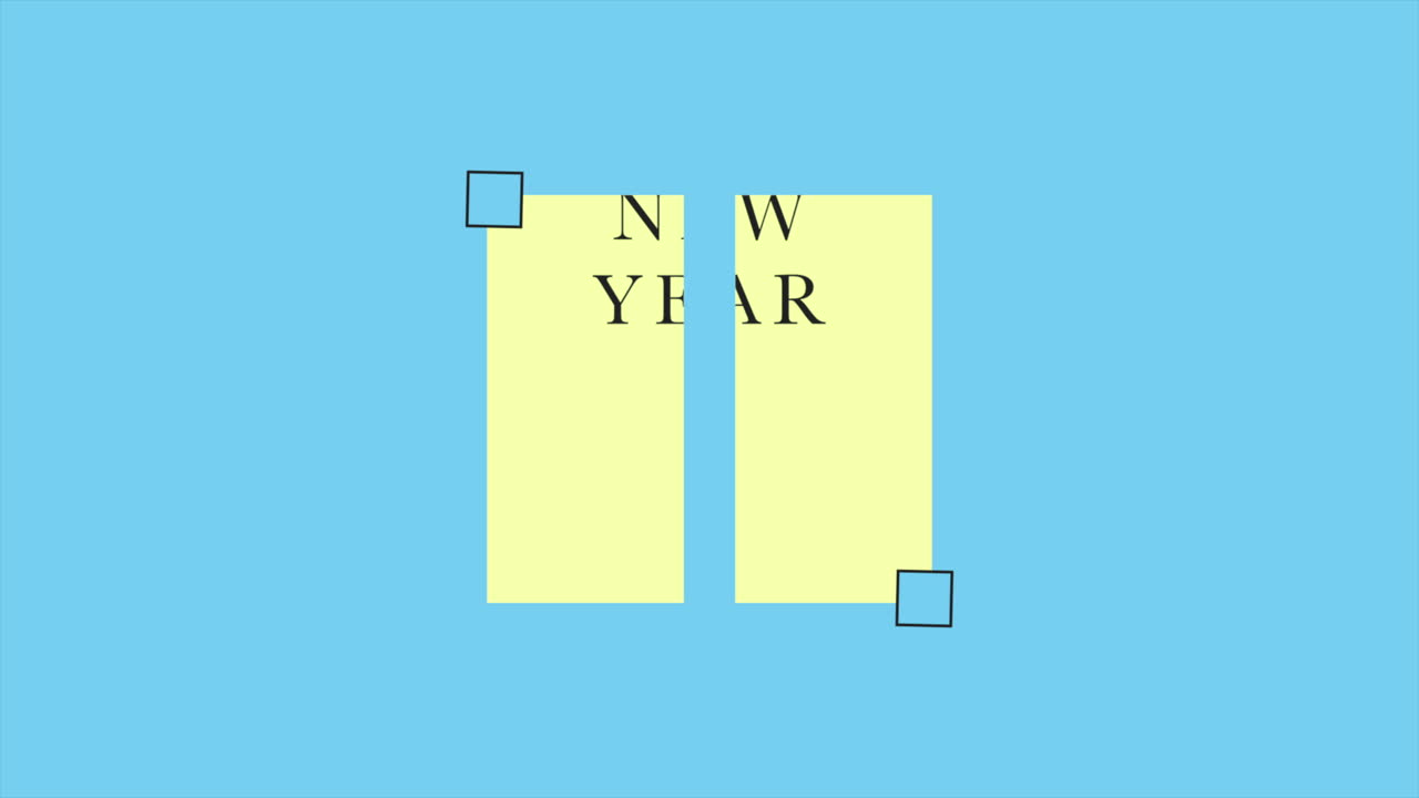 노란색 사각형과 파란색 현대 그라데이션에 새해 복 많이 받으세요